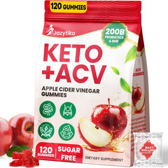 Jazytiko ACV gummies bottle front, keto-friendly and tasty apple cider vinegar chew