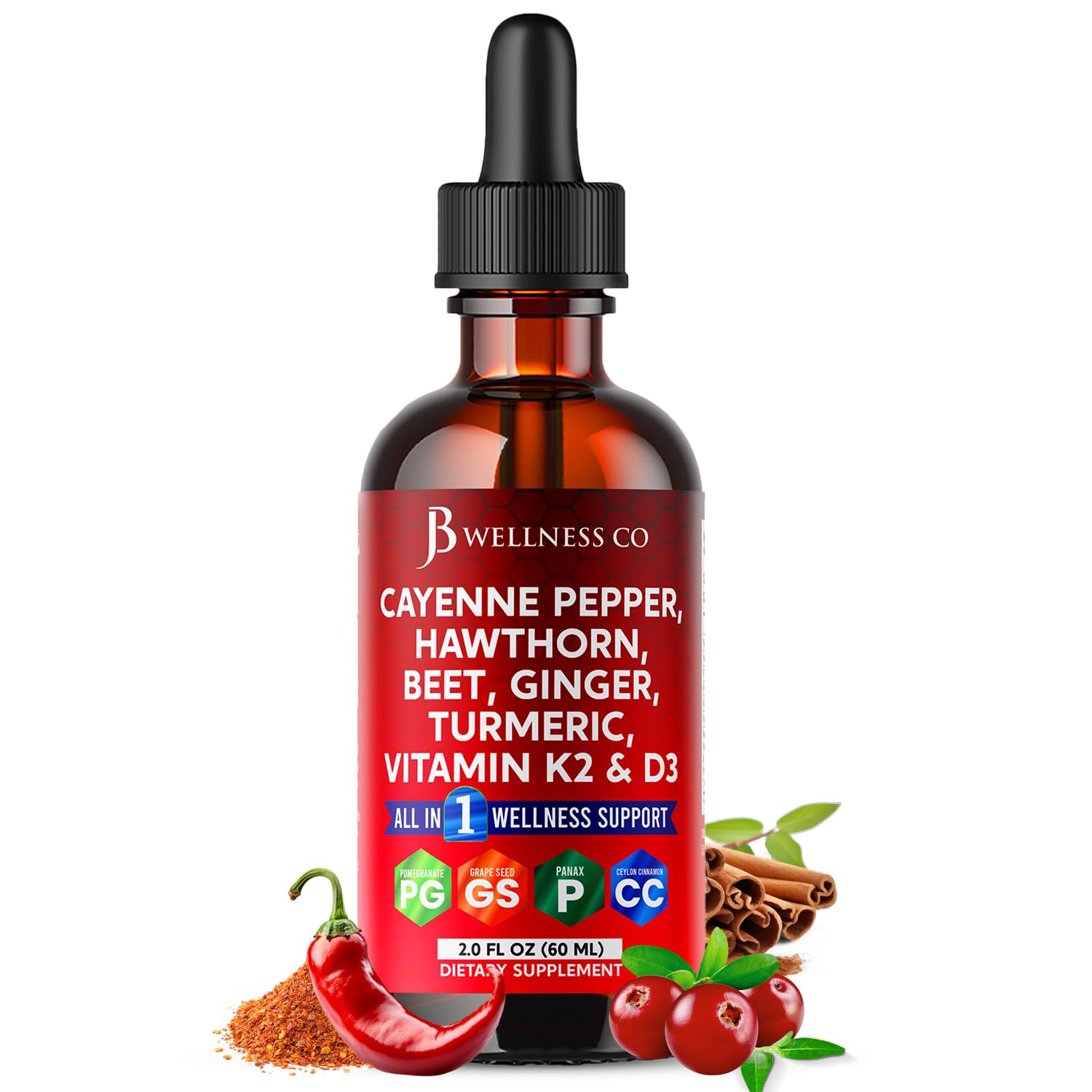 JB Wellness Co Cayenne pepper liquid drops bottle pour for daily wellness