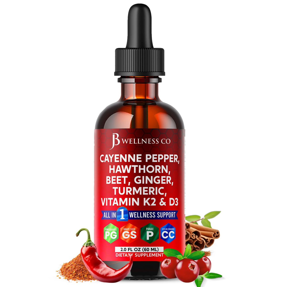 JB Wellness Co Cayenne pepper liquid drops bottle pour for daily wellness