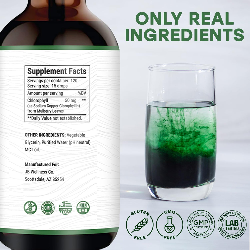 JB Wellness Co chlorophyll drops dispense facilitates precise, convenient dosing.