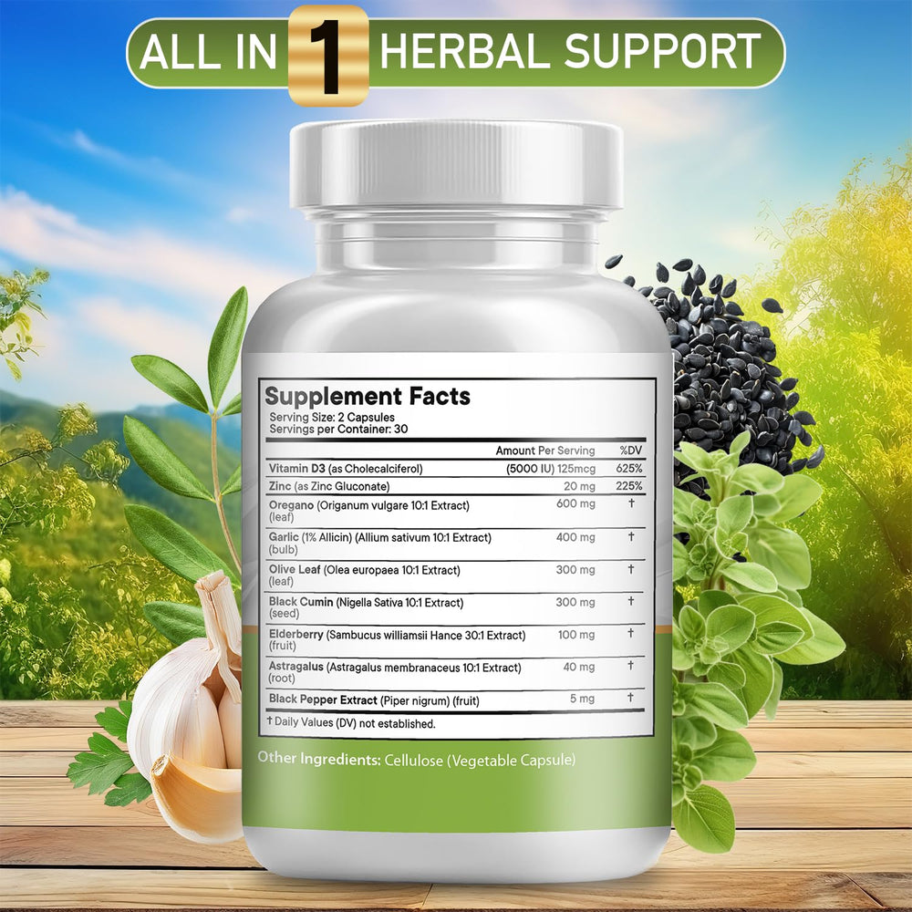 JB Wellness Co label close-up showing astragalus and black seed components.