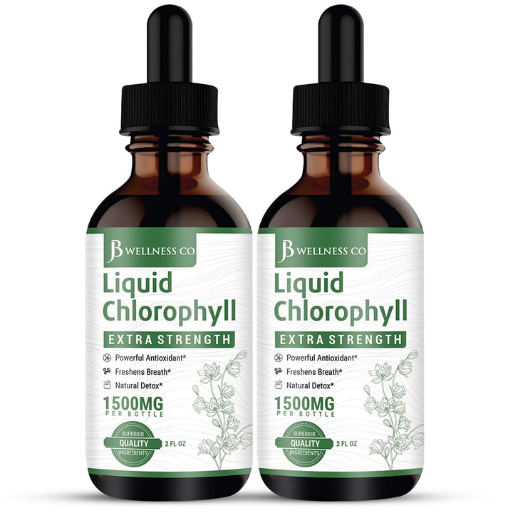 JB Wellness Co liquid chlorophyll drops bottle supports daily greens intake.