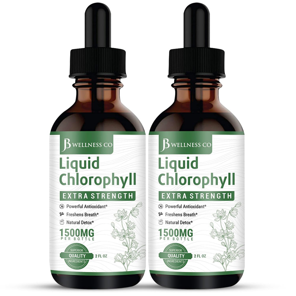 JB Wellness Co liquid chlorophyll drops bottle supports daily greens intake.