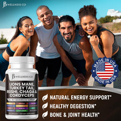 JB Wellness Co reishi chaga cordyceps blend in powder form.