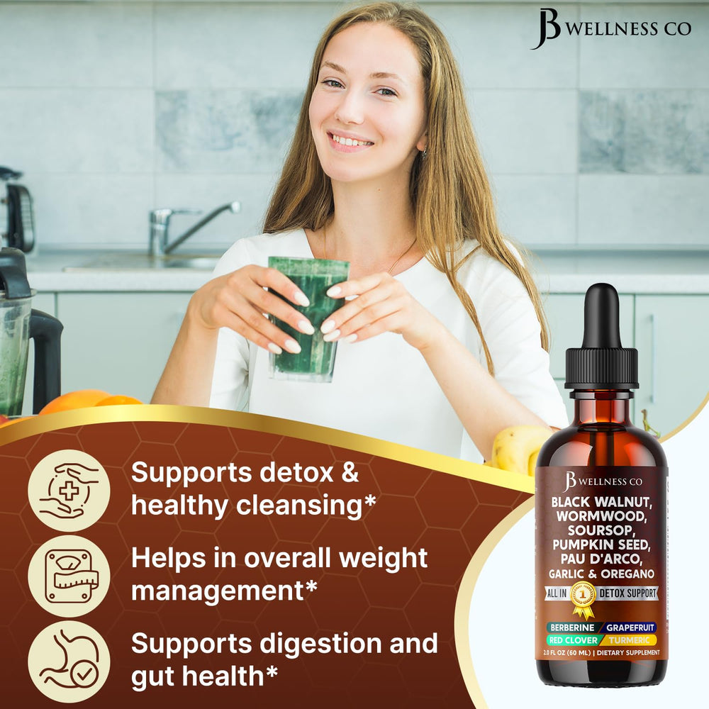 JB Wellness Co wormwood cleanse bottle label displays ingredients clearly.