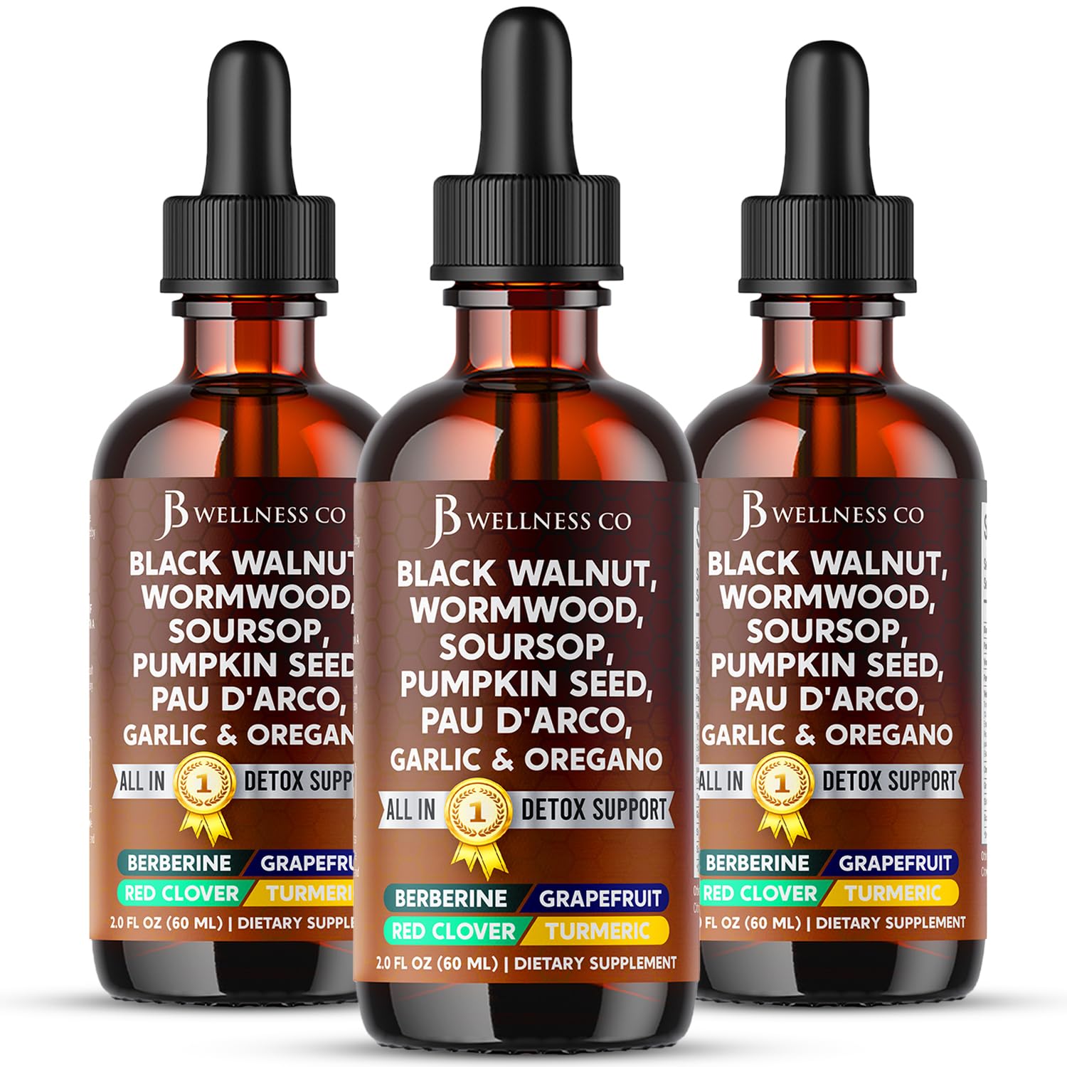 JB Wellness Co wormwood cleanse bottle pour for easy daily dosing.