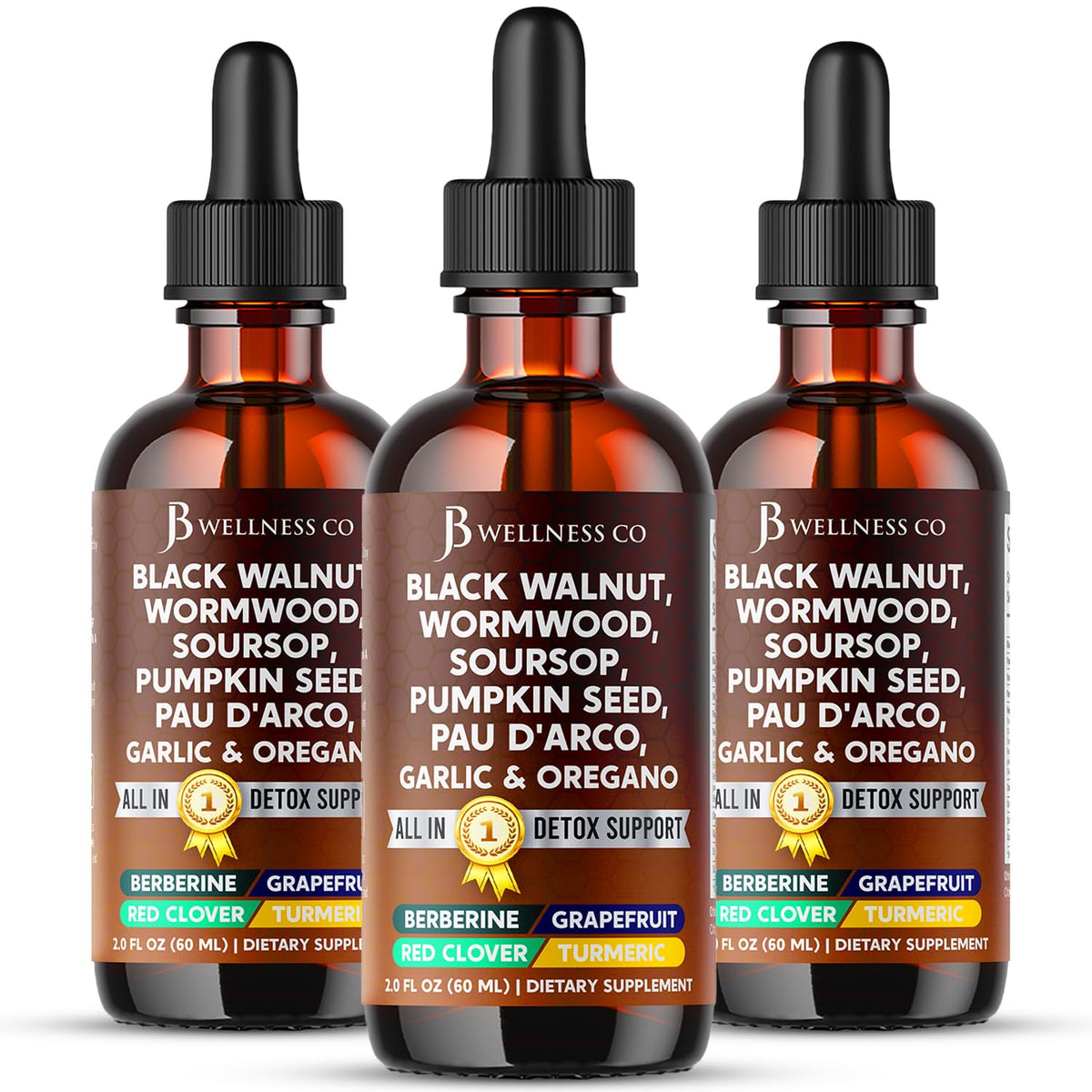 JB Wellness Co wormwood cleanse bottle pour for easy daily dosing.