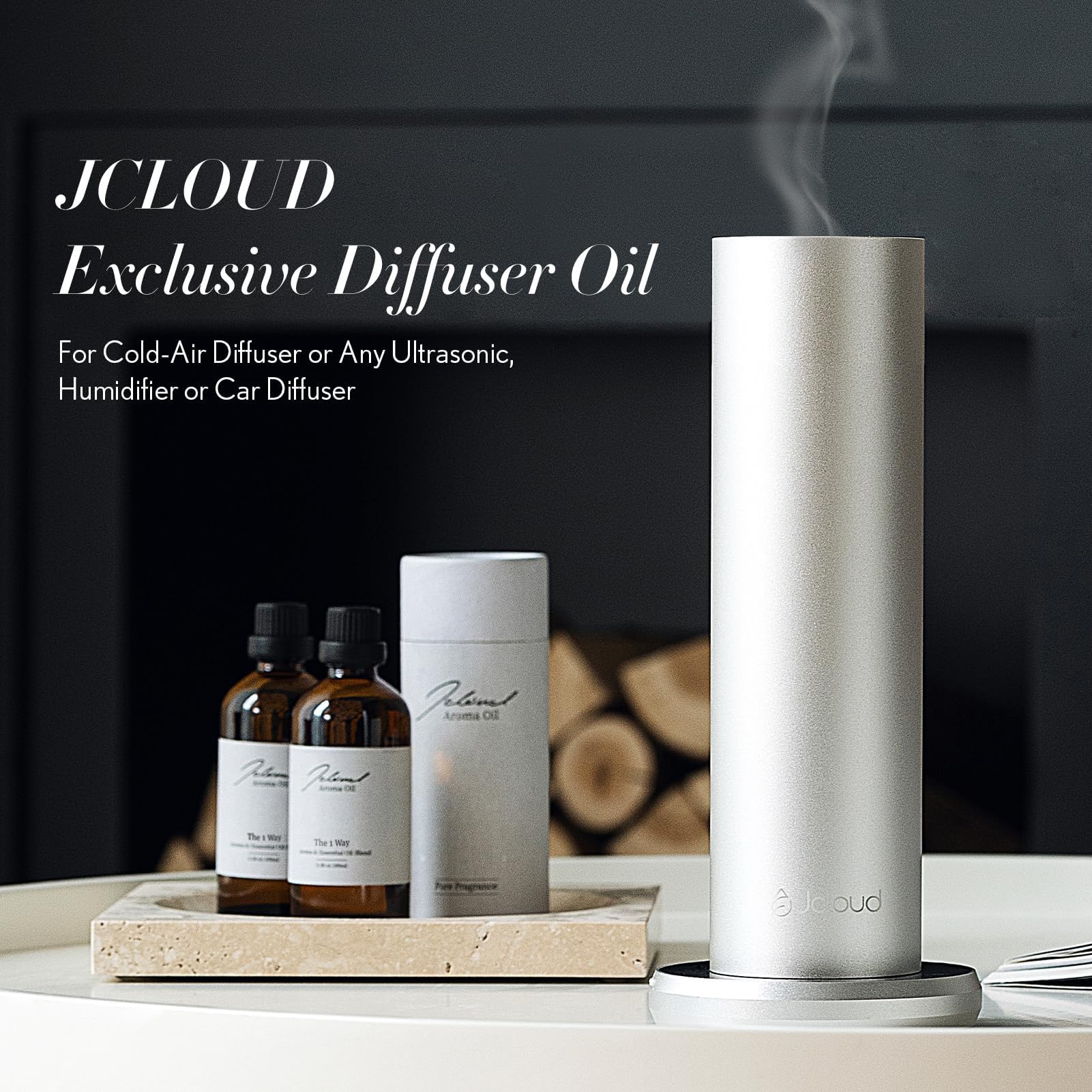 JCLOUD diffuser oil in use in a stylish living area with soft lighting