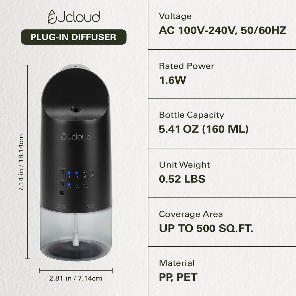 JCLOUD diffuser cover with visible oil level enables easy refills.