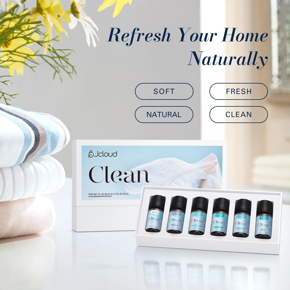 JCLOUD Fresh Linen blend bottle highlighting natural aroma for towels and bedding.