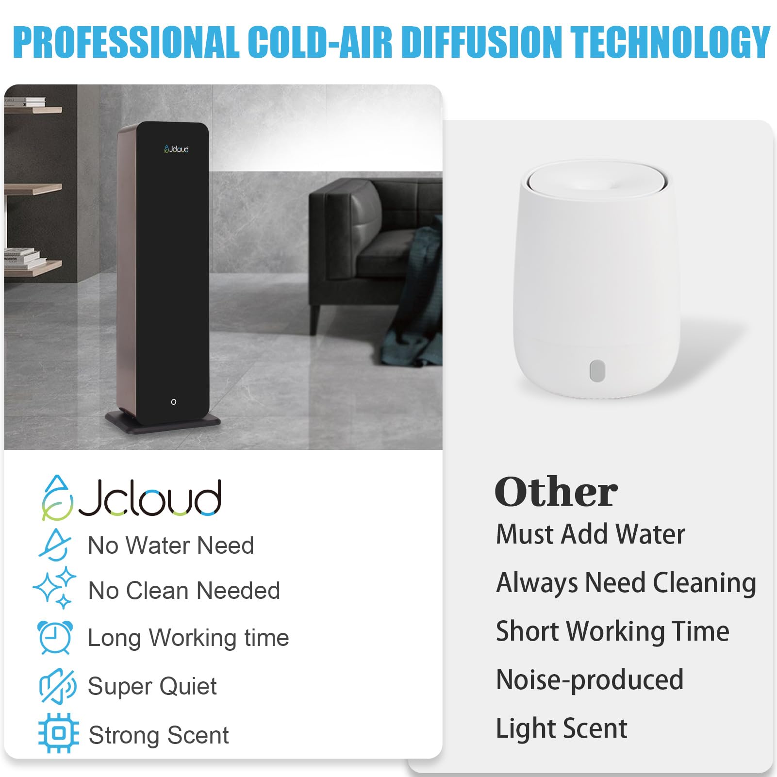 JCLOUD luxury black floor-standing diffuser enhances modern interiors