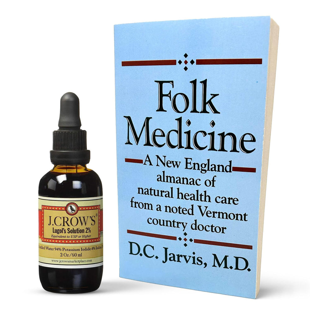 J.CROW'S Lugol's 2% iodine solution bottle for precise daily dosing.