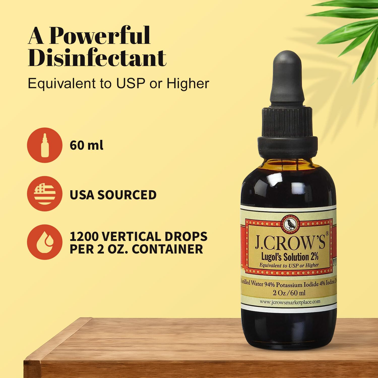 J.CROW'S Lugol's iodine bottle with dropper enabling precise dosing