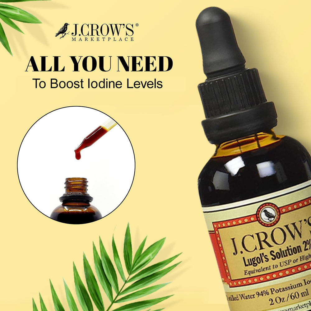 Close-up of the J.CROW'S Lugol's iodine label showing natural brine origin
