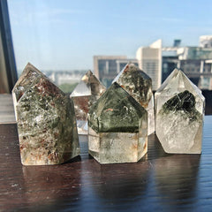 JDFlying Ghost Crystal Tower wand with phantom inclusions for meditative focus.
