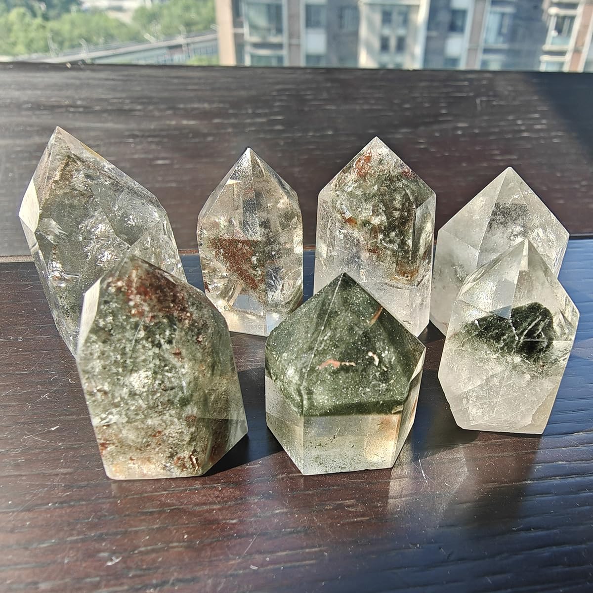 JDFlying natural ghost quartz with growth marks adds character to décor.