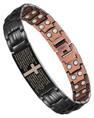 Jecanori 2X Copper Magnetic Bracelet front view with bold cross design and polished finish