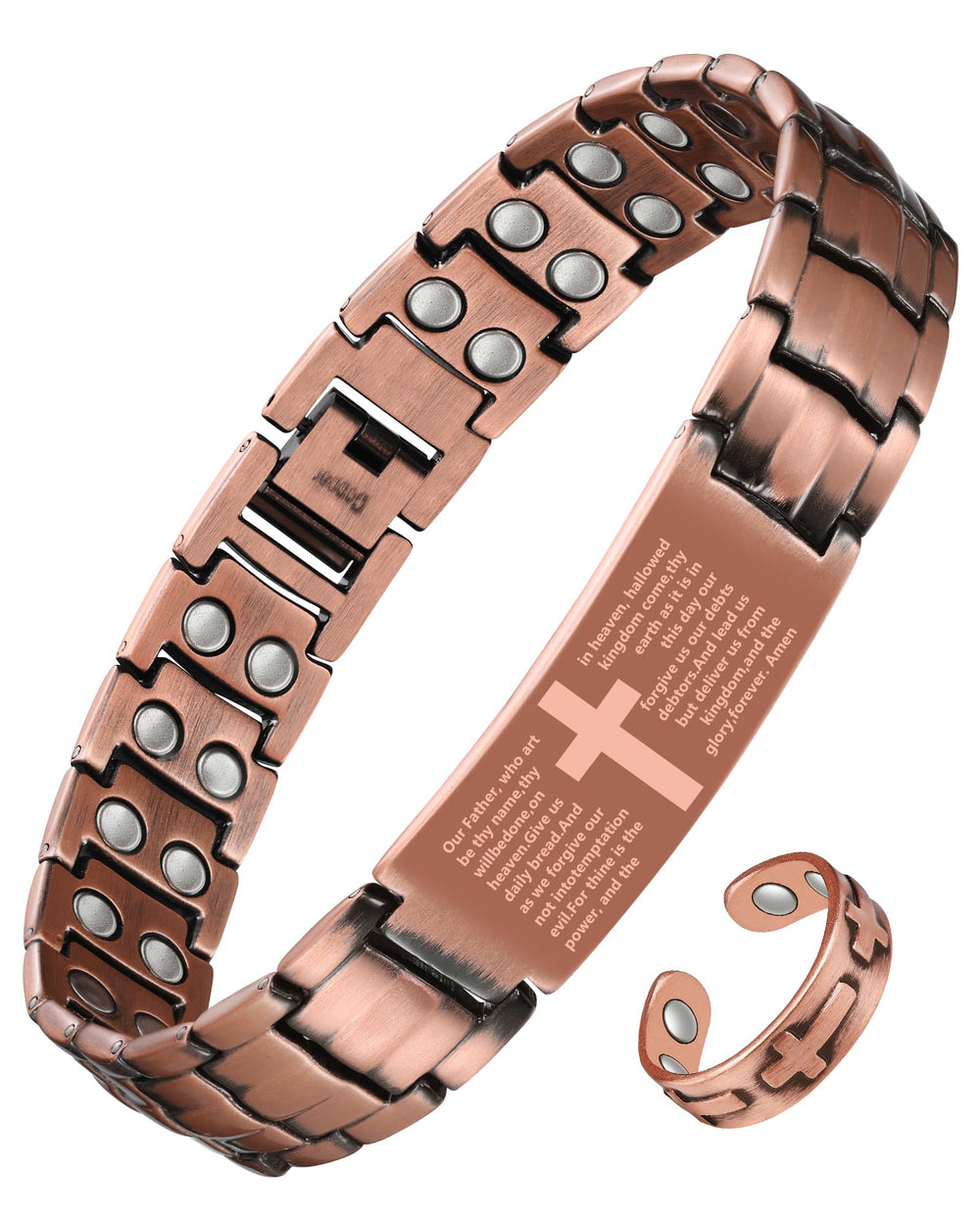 Jecanori 2X copper magnetic bracelet for men with cross design and strong magnets for daily comfort