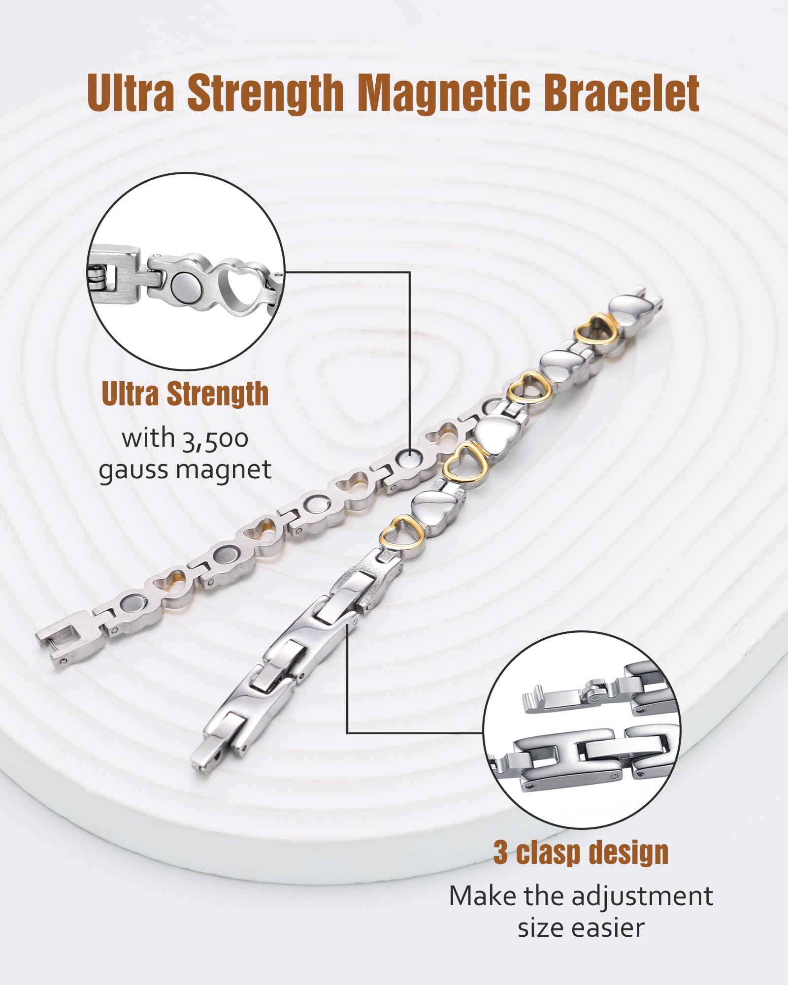 Close-up of 3500 gauss magnets inside the Jecanori bracelet