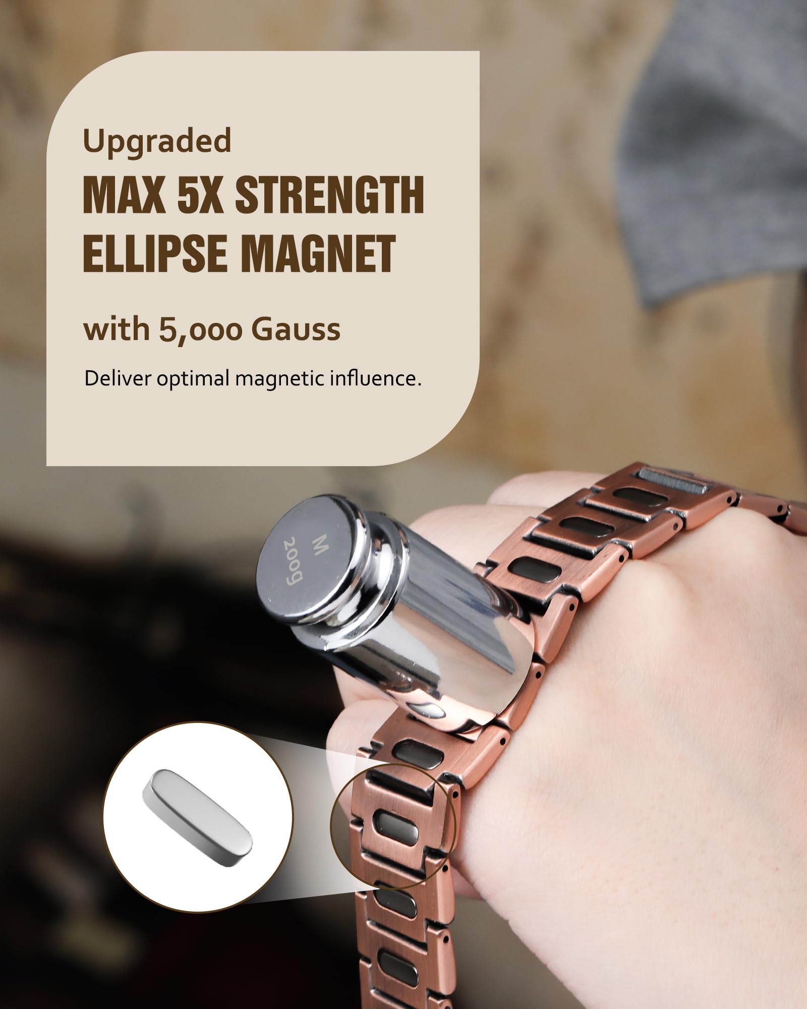 Jecanori bracelet with 5000 Gauss magnets for potential wellness enhancements.