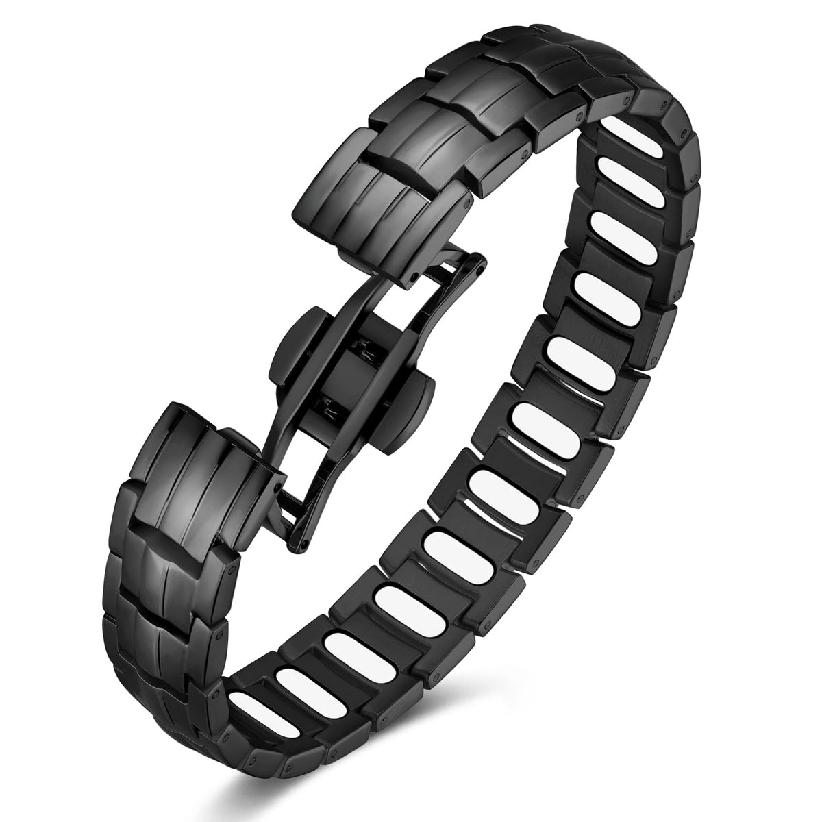 Jecanori 5X strength magnetic bracelet close-up showing butterfly clasp for secure closure.