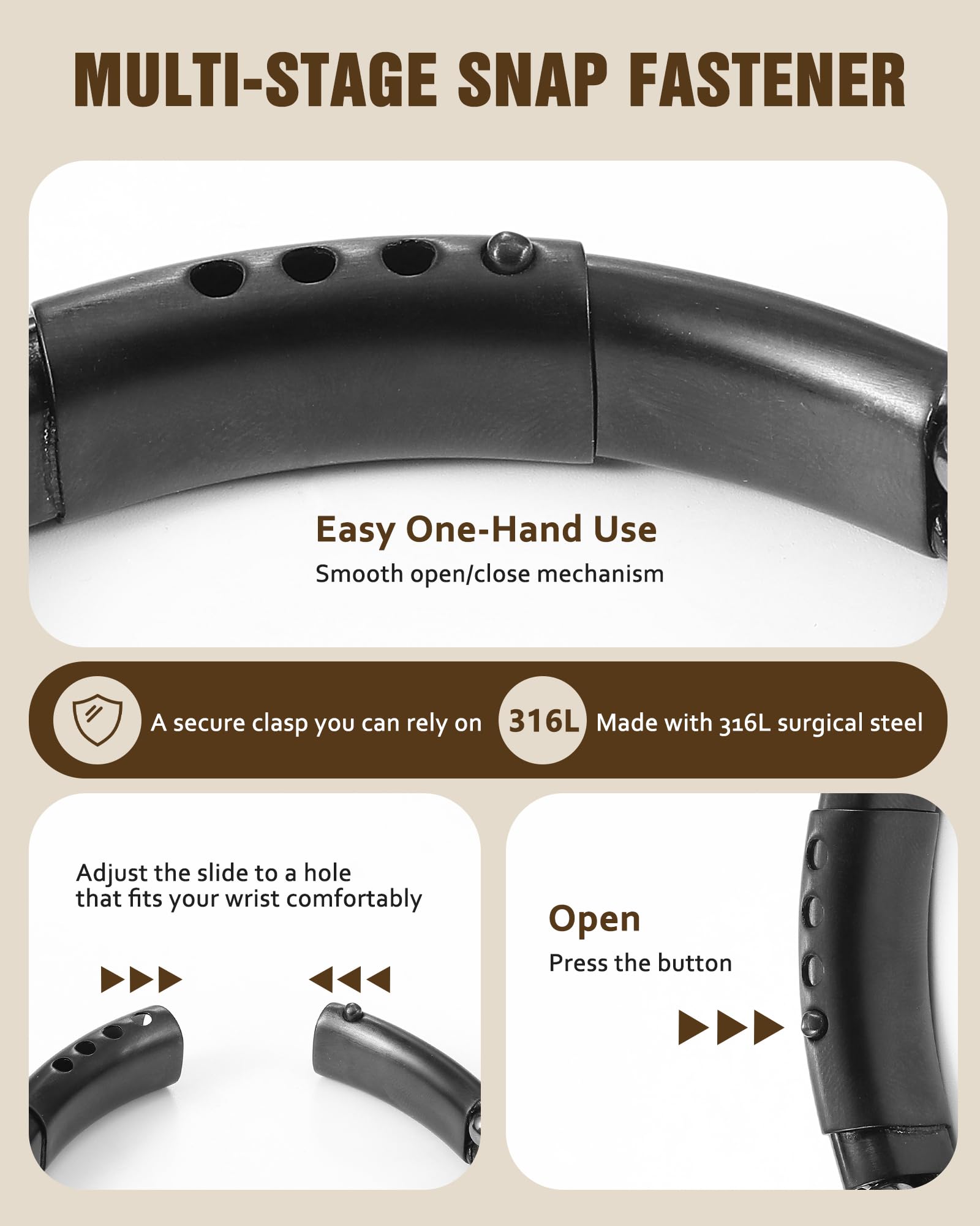 Jecanori bracelet length at 8.2 inches with adjustable fit.