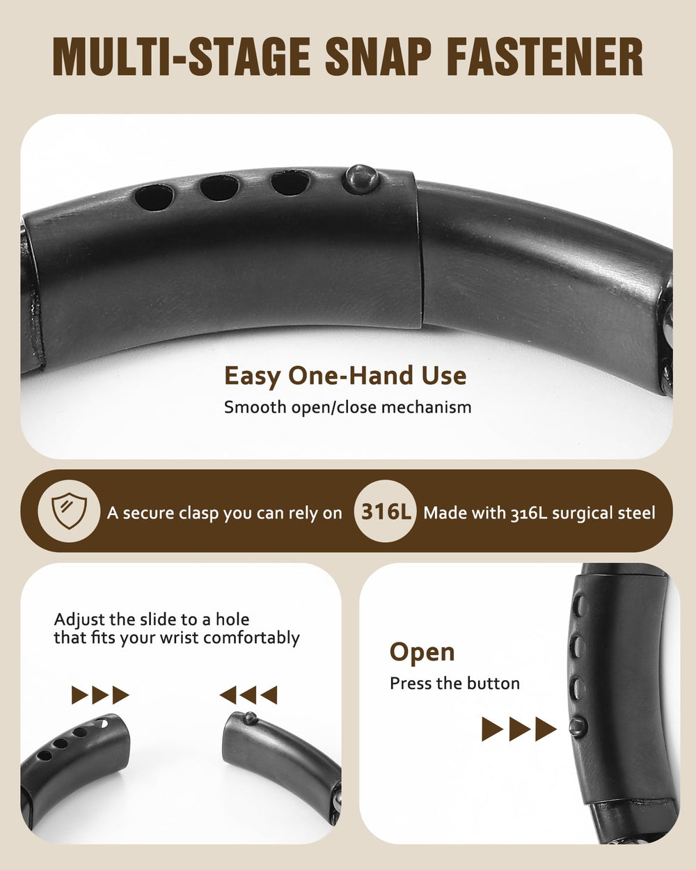 Jecanori bracelet length at 8.2 inches with adjustable fit.
