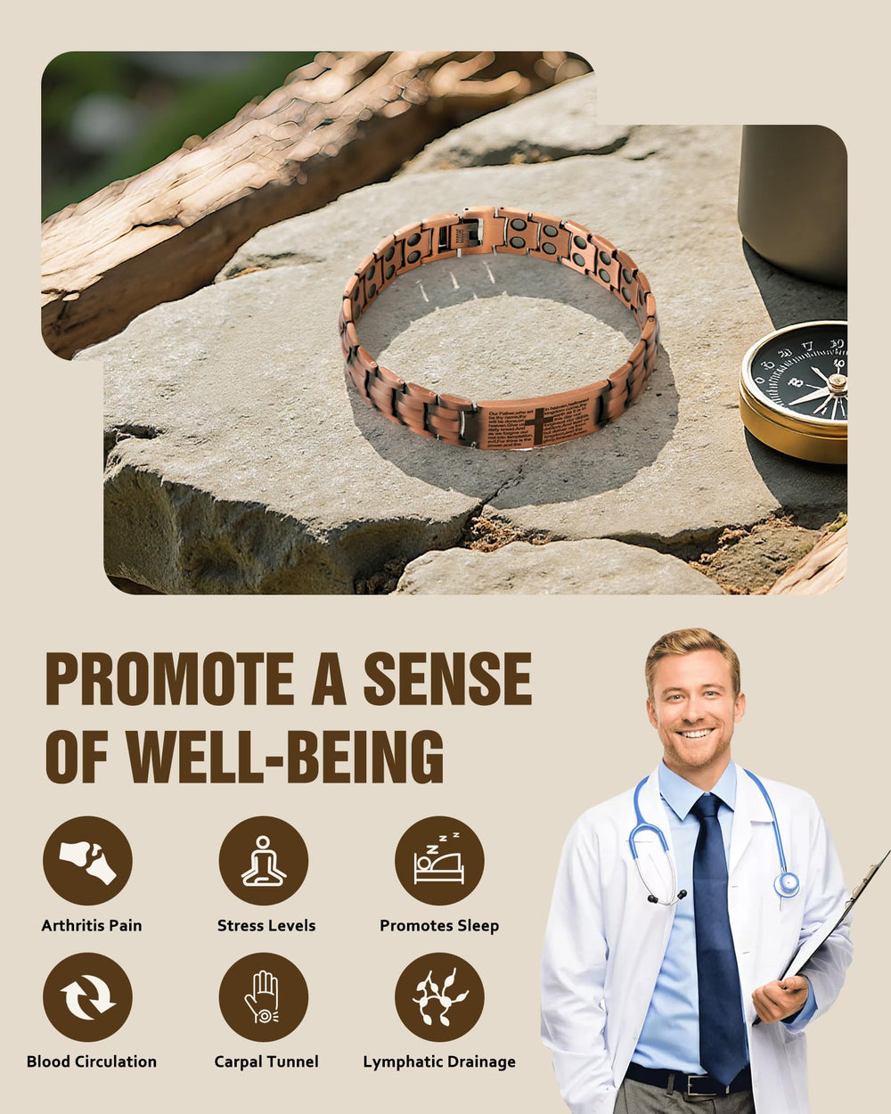 Jecanori adjustable-fit bracelet ensures secure, comfortable sizing across wrists.