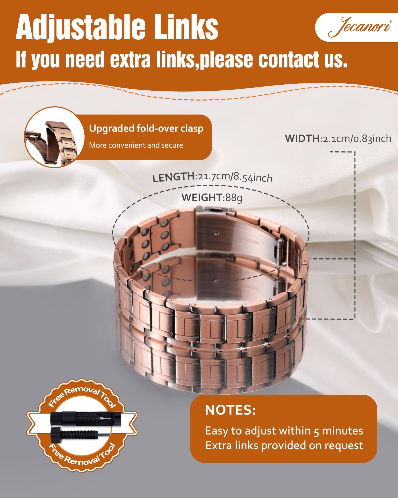 Sizing tool included for precise, comfortable fit with Jecanori bracelet.