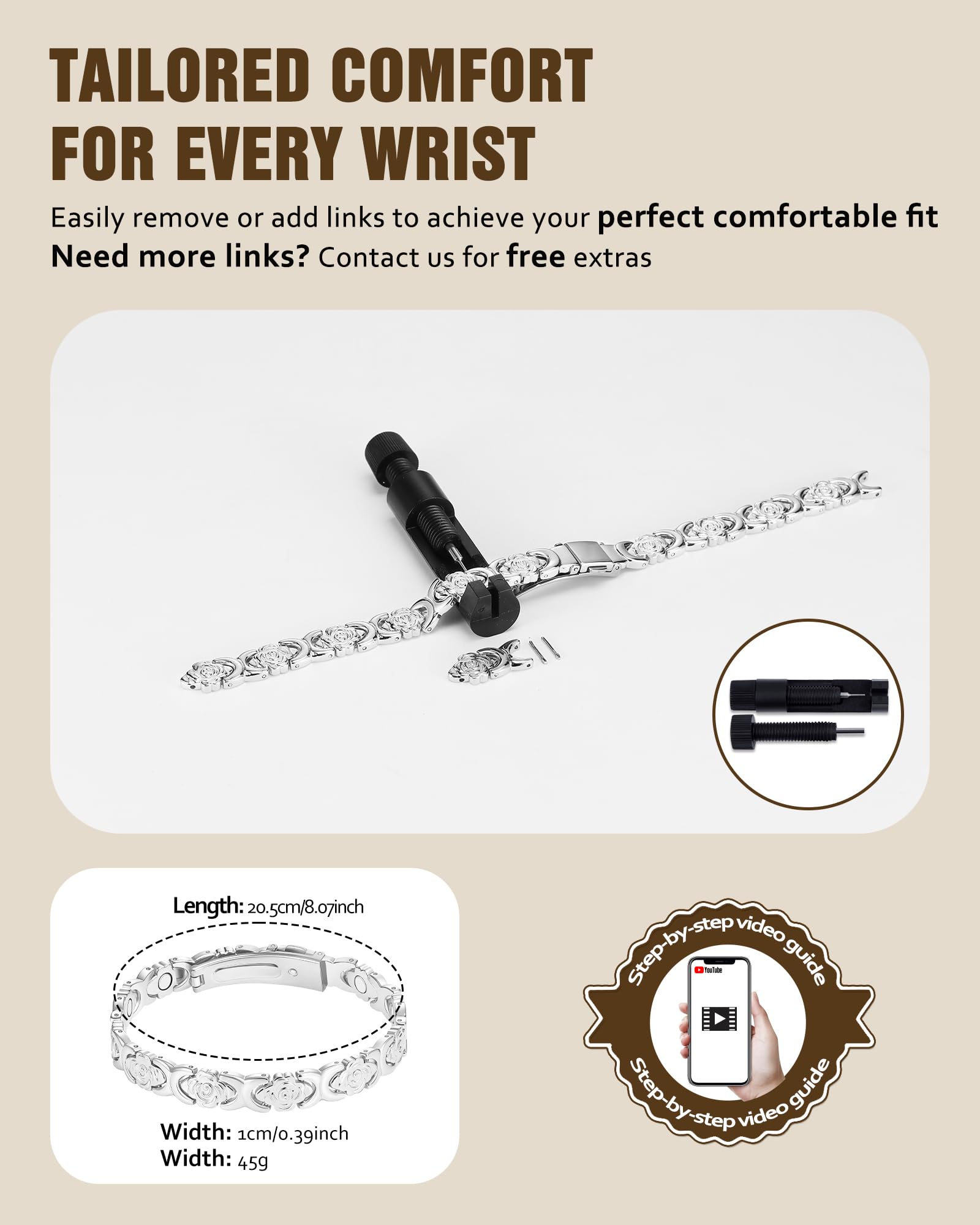 Adjustment tool included for a comfortable, personalized fit.