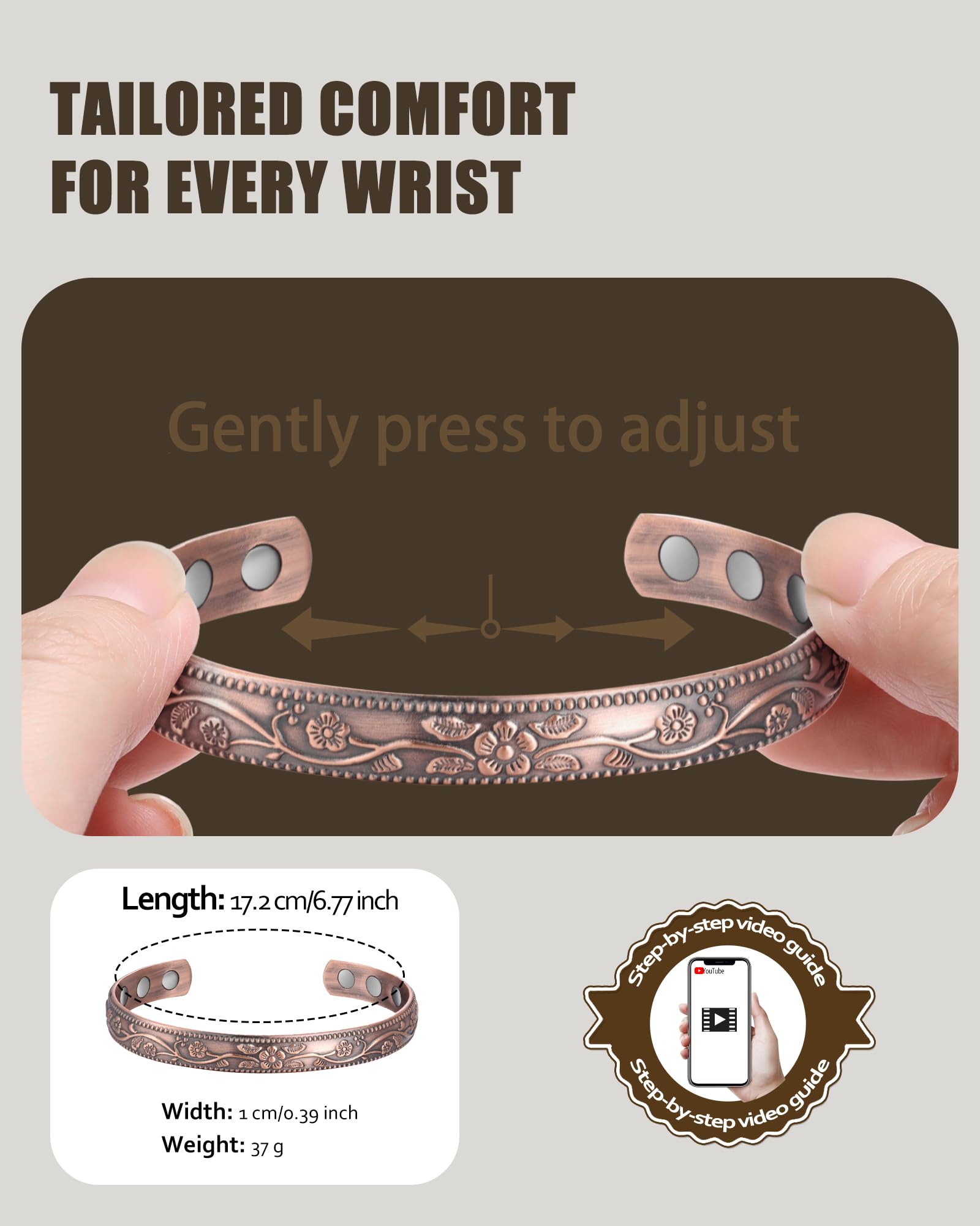 Jecanori bracelet length 172mm, width 10mm, thickness 2mm for proportion