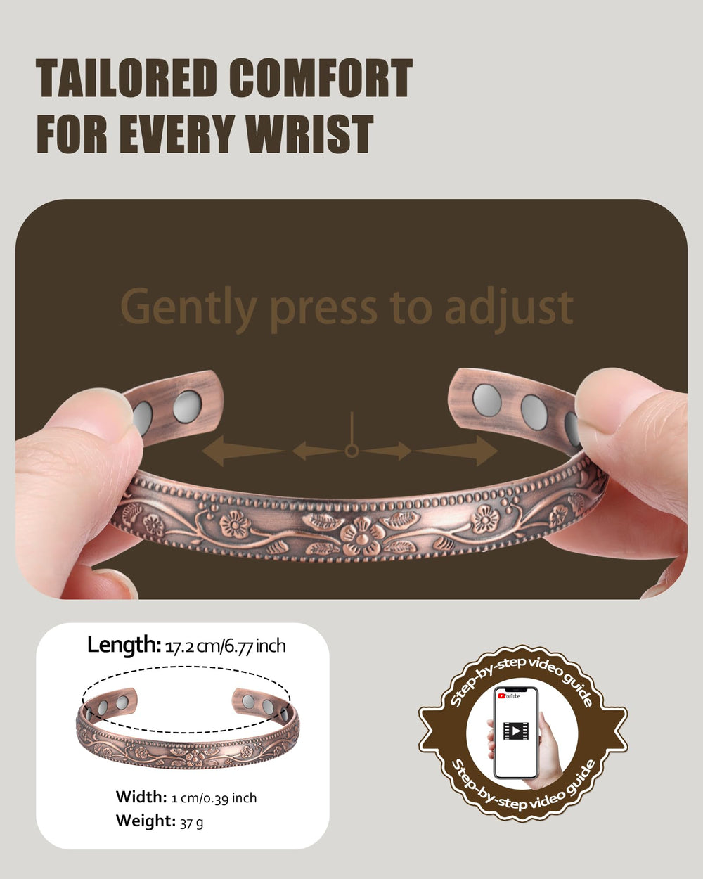 Jecanori bracelet length 172mm, width 10mm, thickness 2mm for proportion