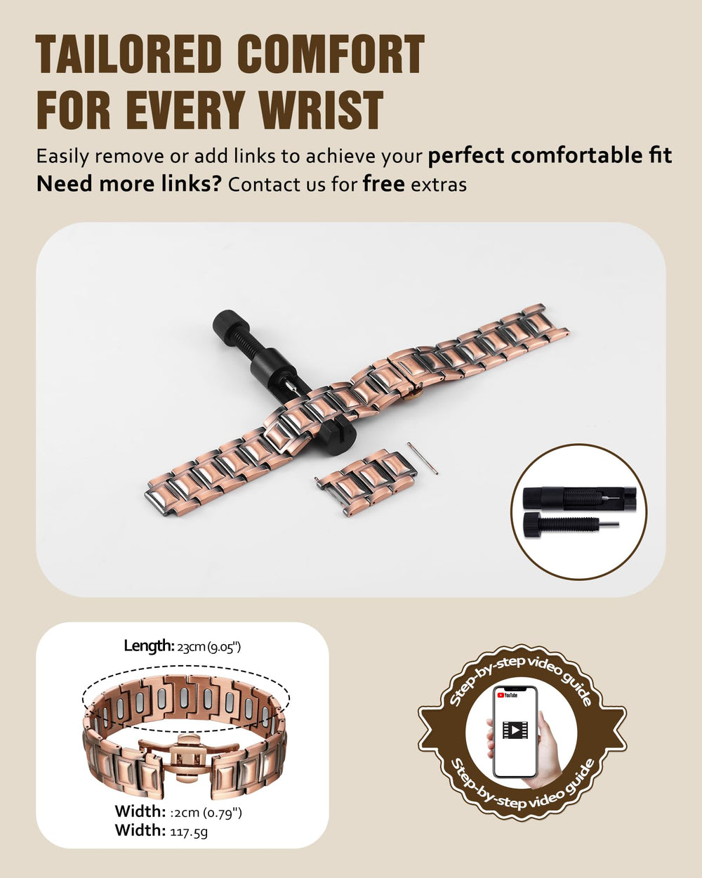 Jecanori bracelet shown with manual and support card for easy setup.