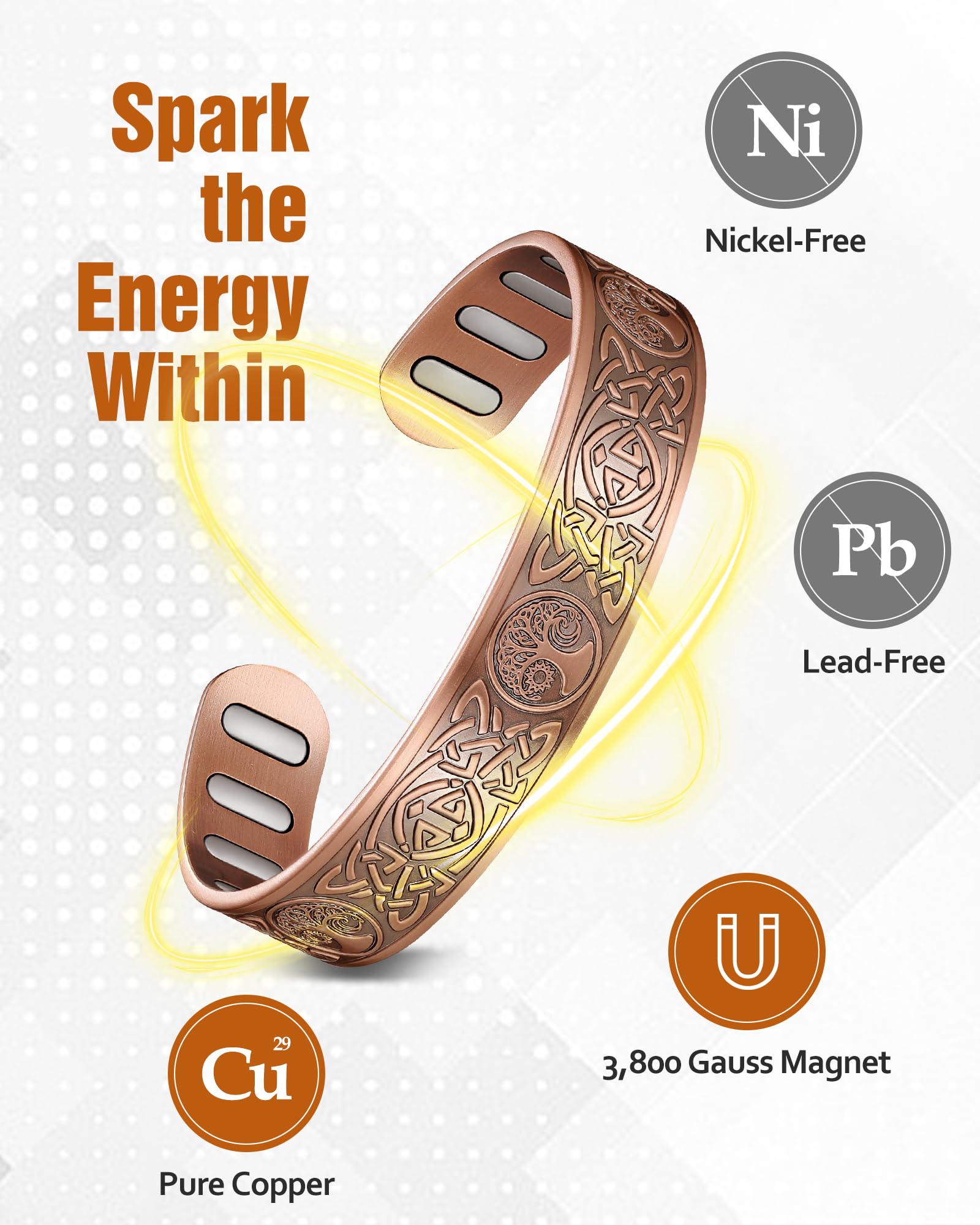 Jecanori Celtic Tree of Life motif detail highlighting stylish design and magnetic field distribution