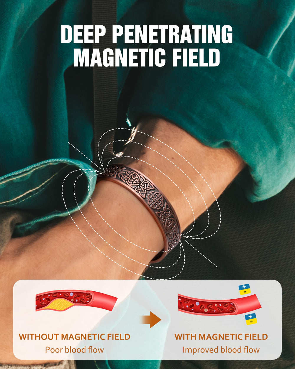 Open-closure adjustable bracelet for a secure, comfortable fit.