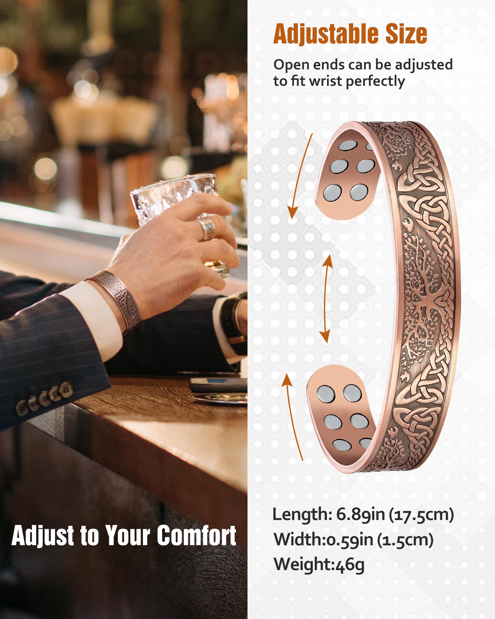Jecanori men’s copper bracelet in elegant, gift-ready packaging