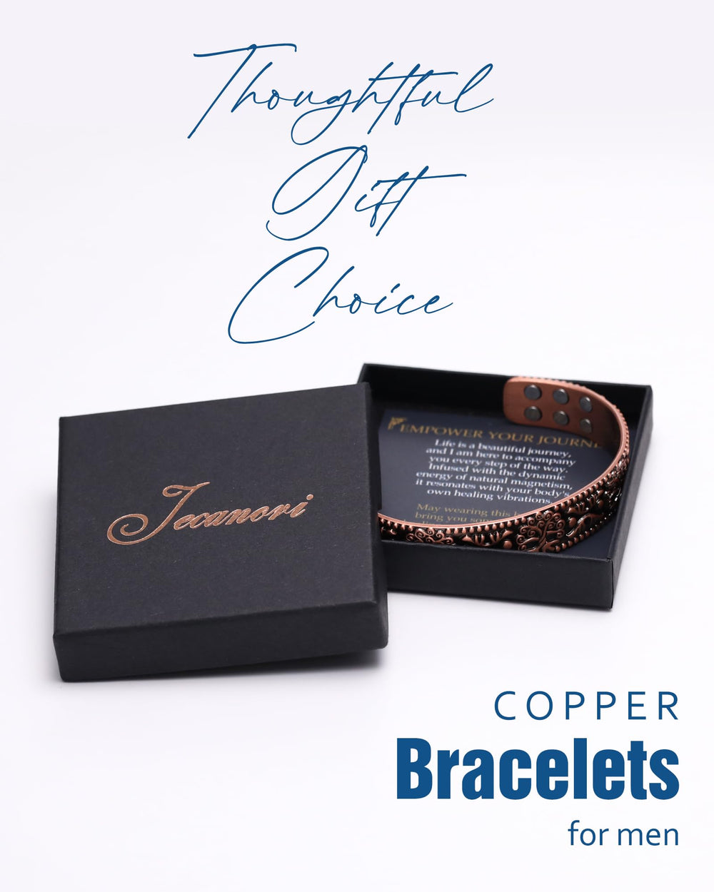 Jecanori copper bracelet with scroll design showcasing craftsmanship.