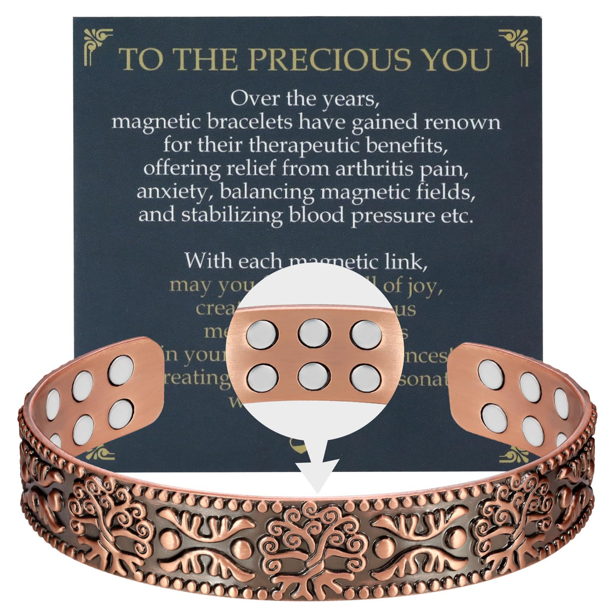 Jecanori copper bracelet for men with tree of life design, stylish daily wear.