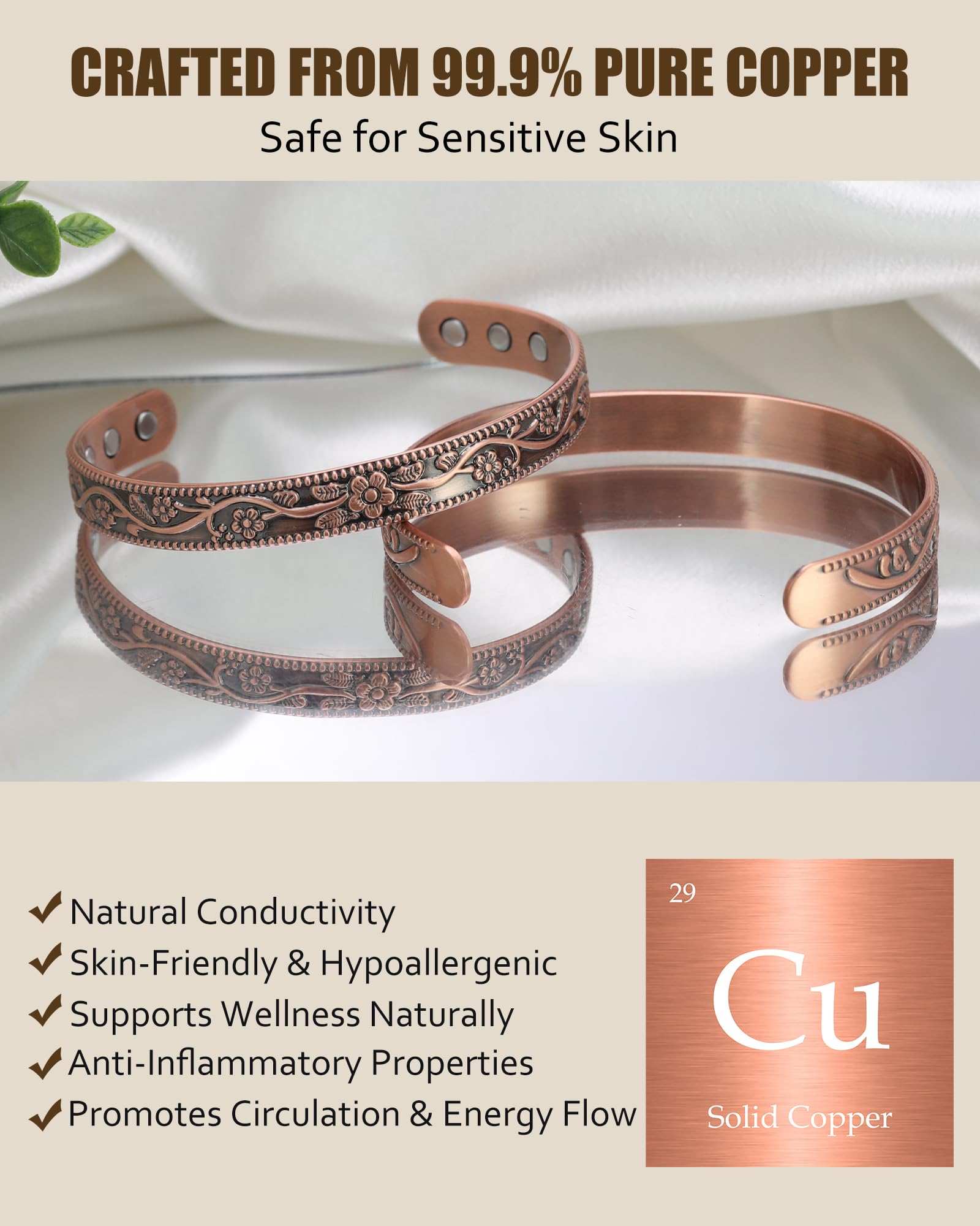 Jecanori copper bracelet side profile featuring concavo-convex design for elegance.