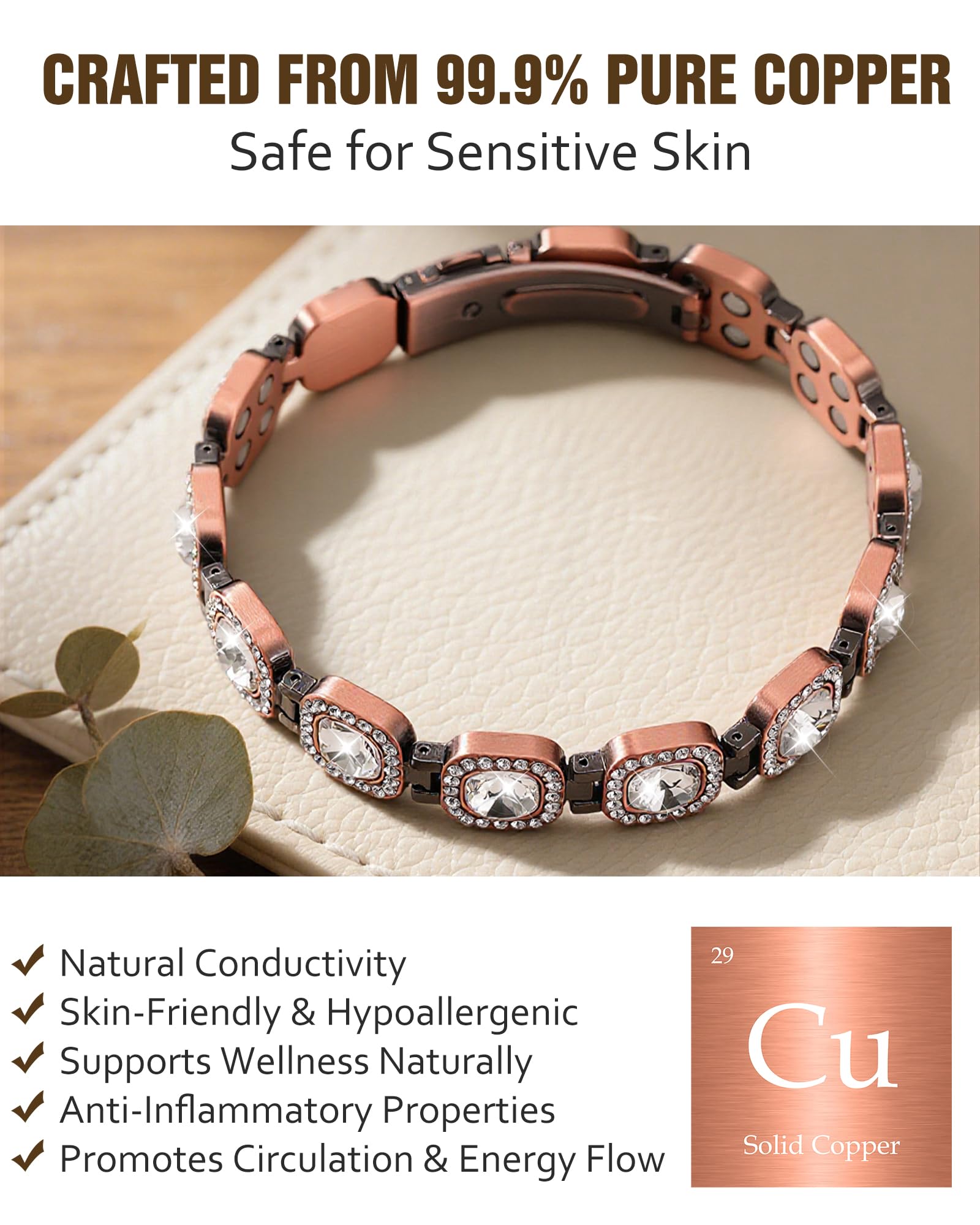 Jecanori copper bracelet crafted from solid copper for skin-friendly durability.