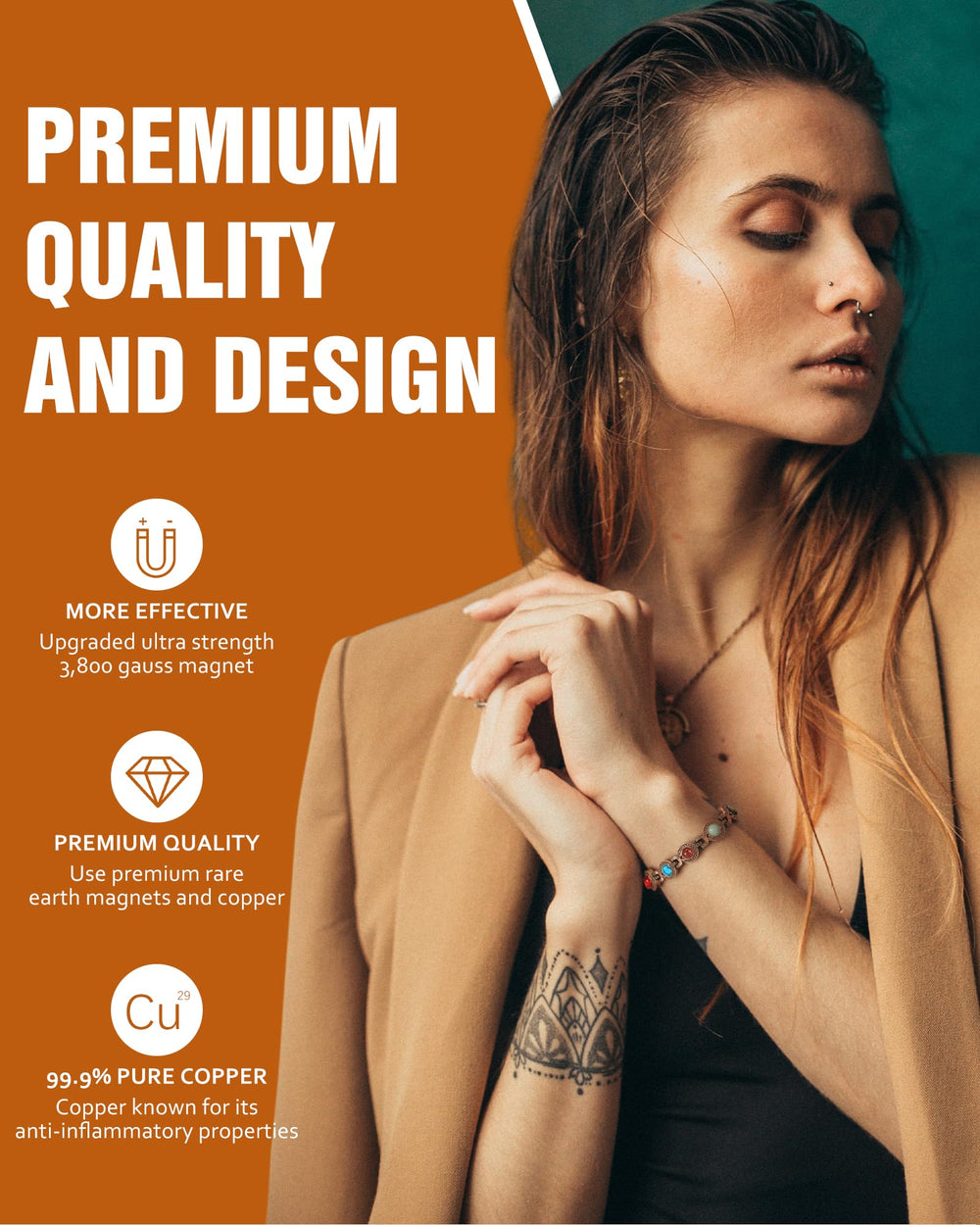 Jecanori magnetic bracelet for women with 3800 Gauss magnets for comfortable daily wear.