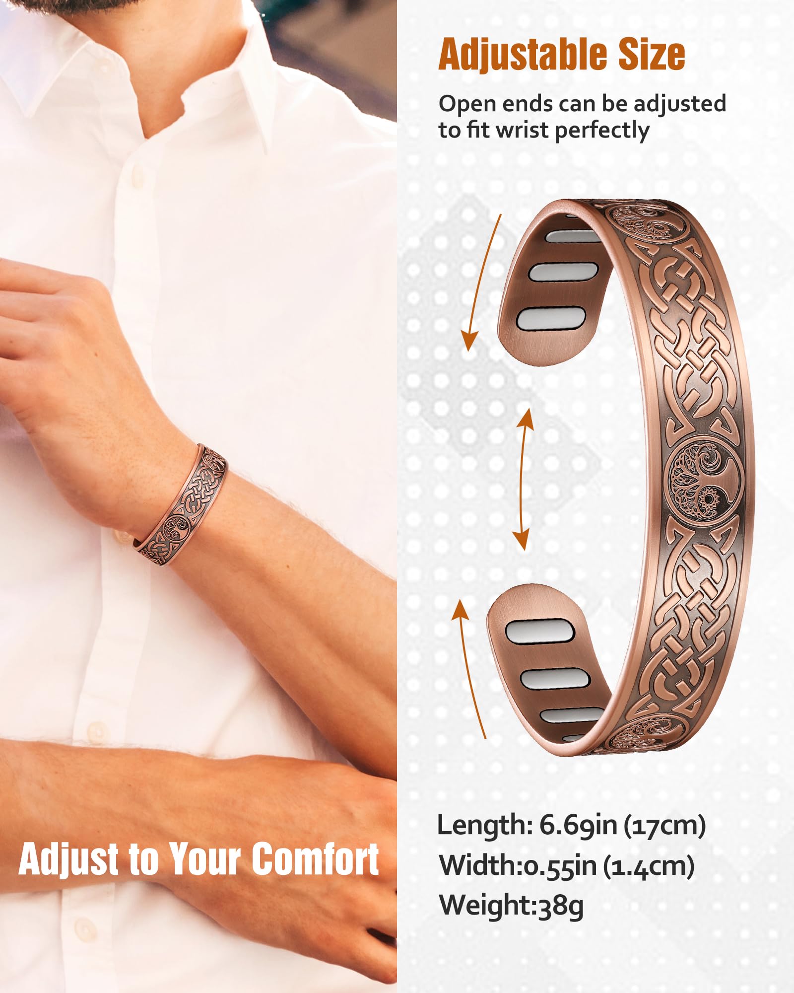 Jecanori copper magnetic bracelet worn on wrist for everyday style