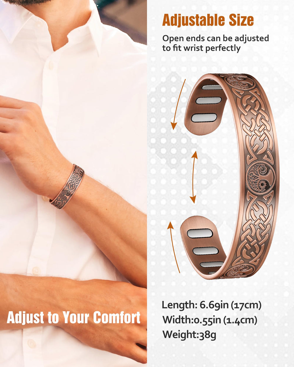 Jecanori copper magnetic bracelet worn on wrist for everyday style