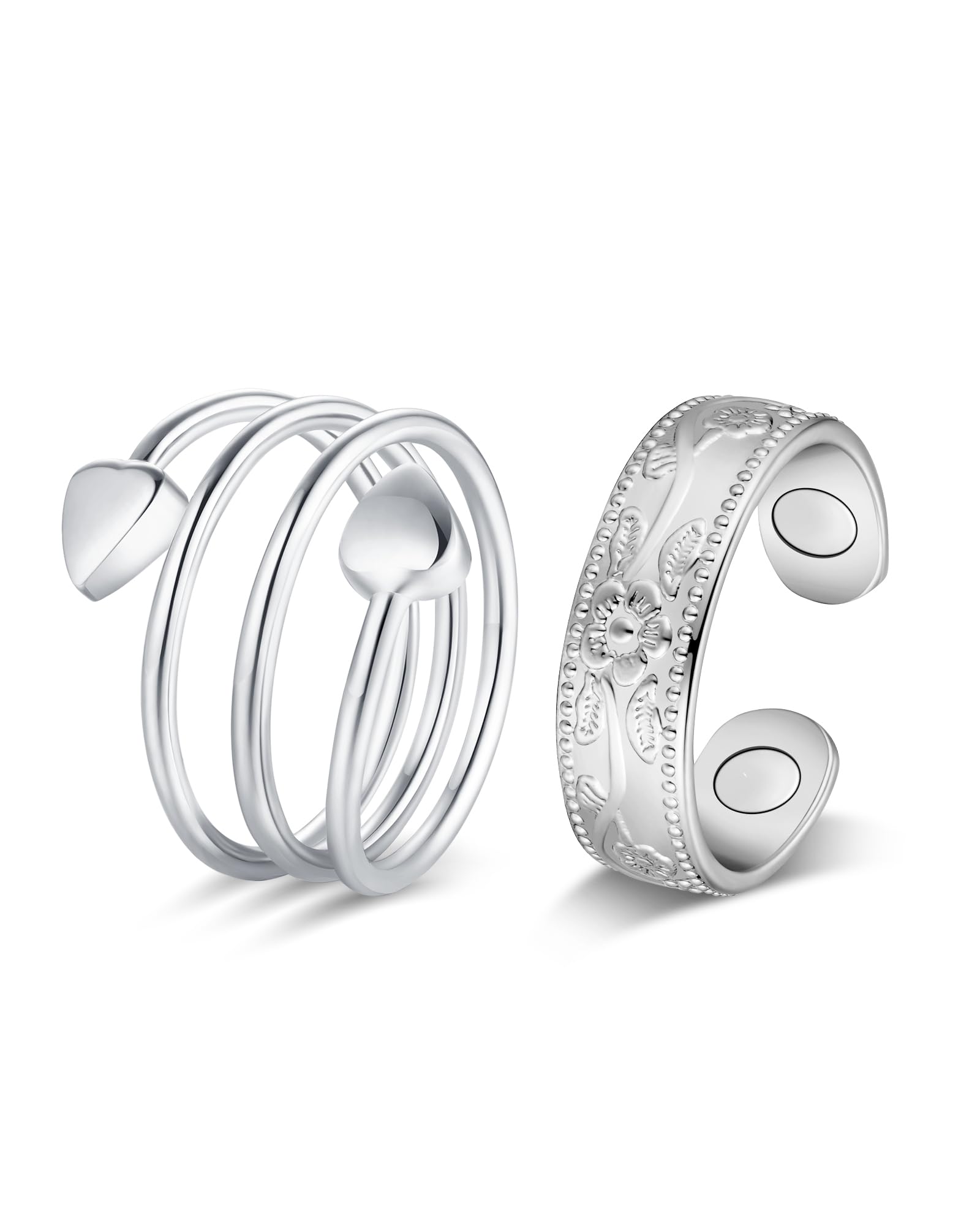 Jecanori copper ring with silver flower and heart, front view for everyday elegance.
