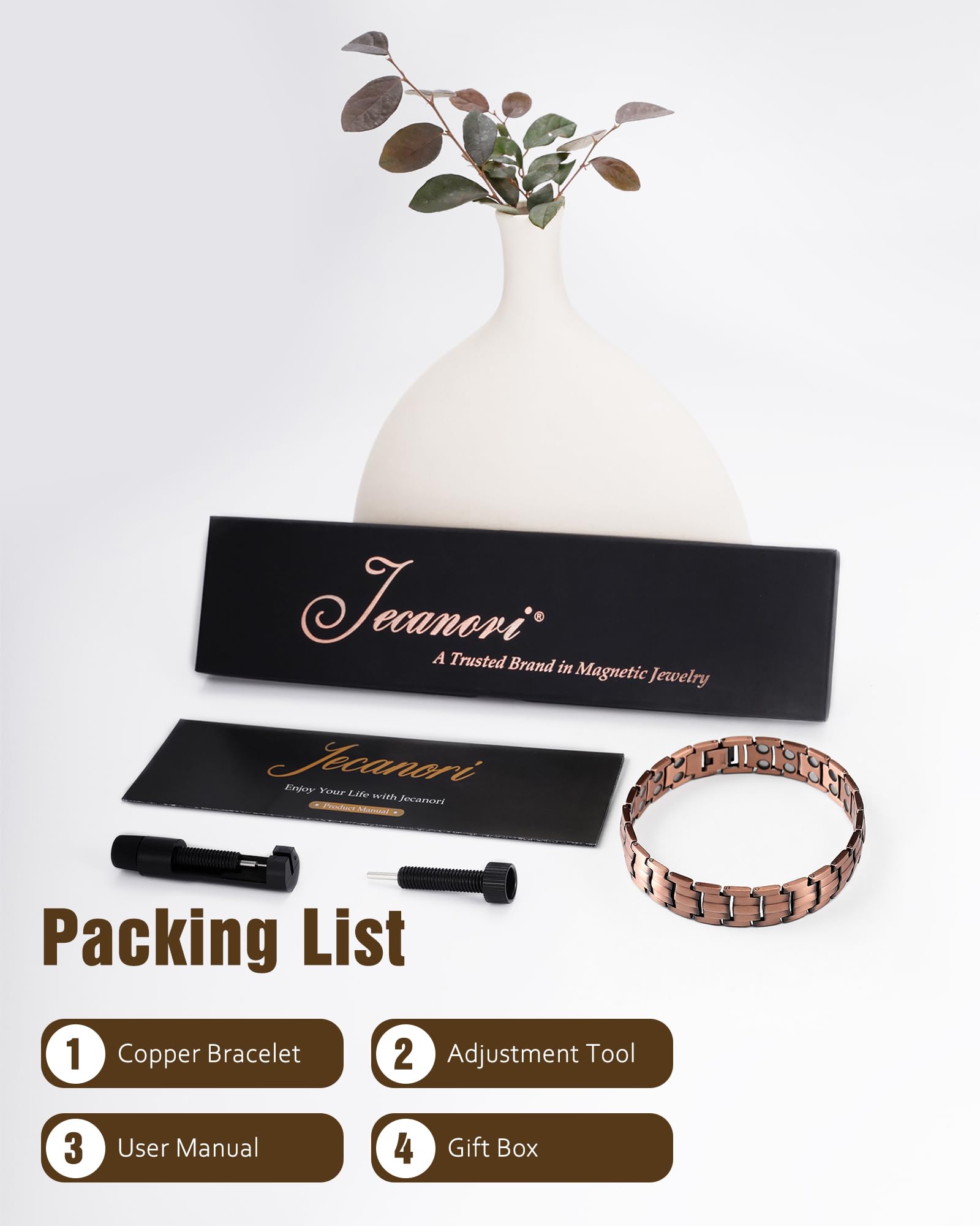 Daily wear-ready Jecanori copper bracelet pairs with casual and business looks.