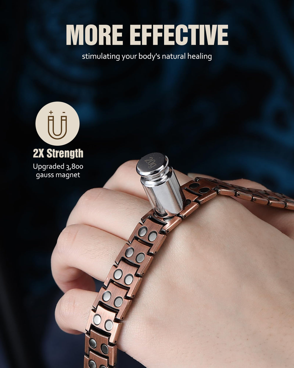 Close-up of Jecanori dual magnet rows in a contemporary bracelet design.