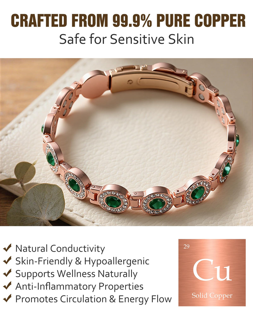 Jecanori fold-over clasp design on copper bracelet for security
