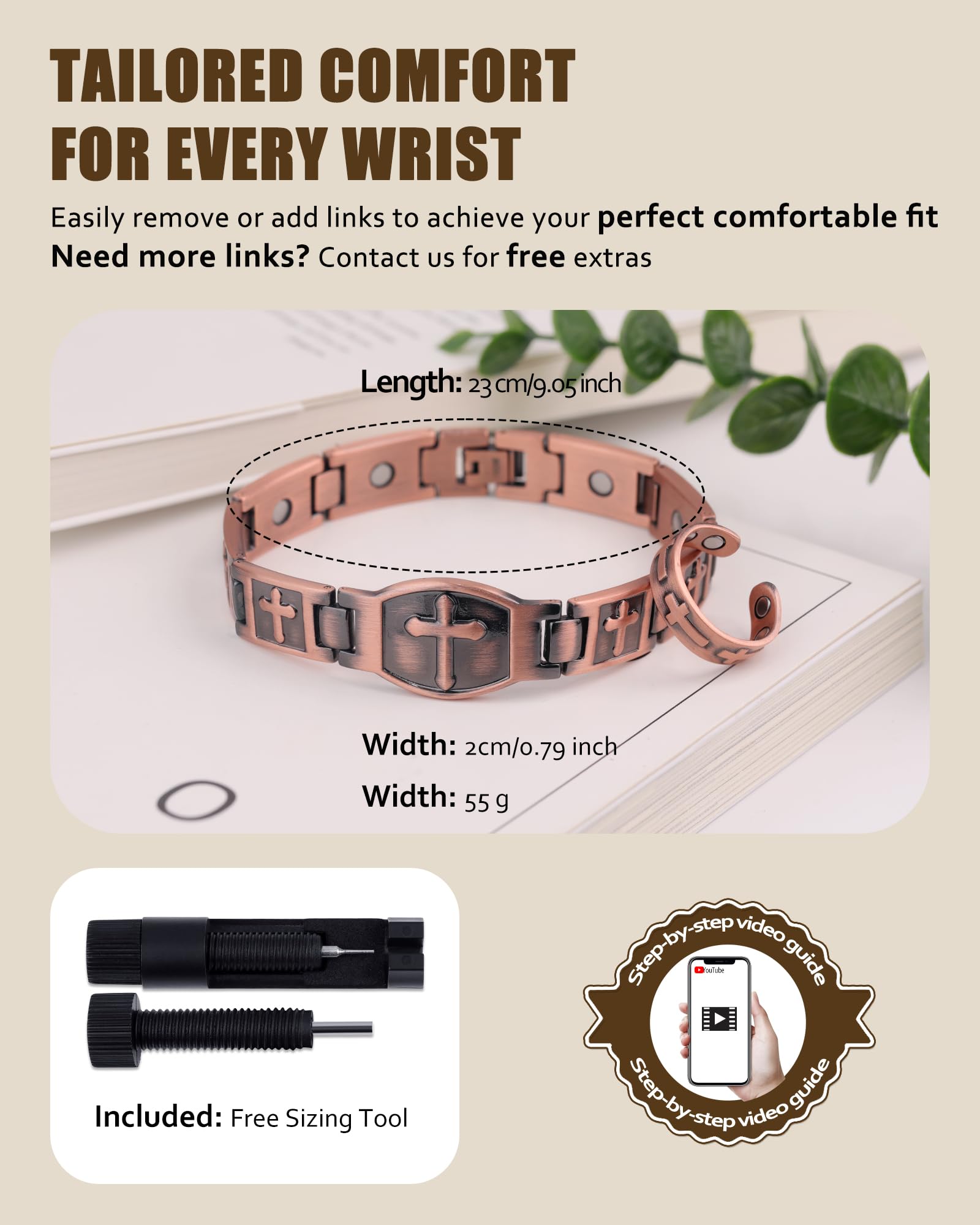 Jecanori Lead- and Nickel-free copper bracelet close-up for irritation-free wear.