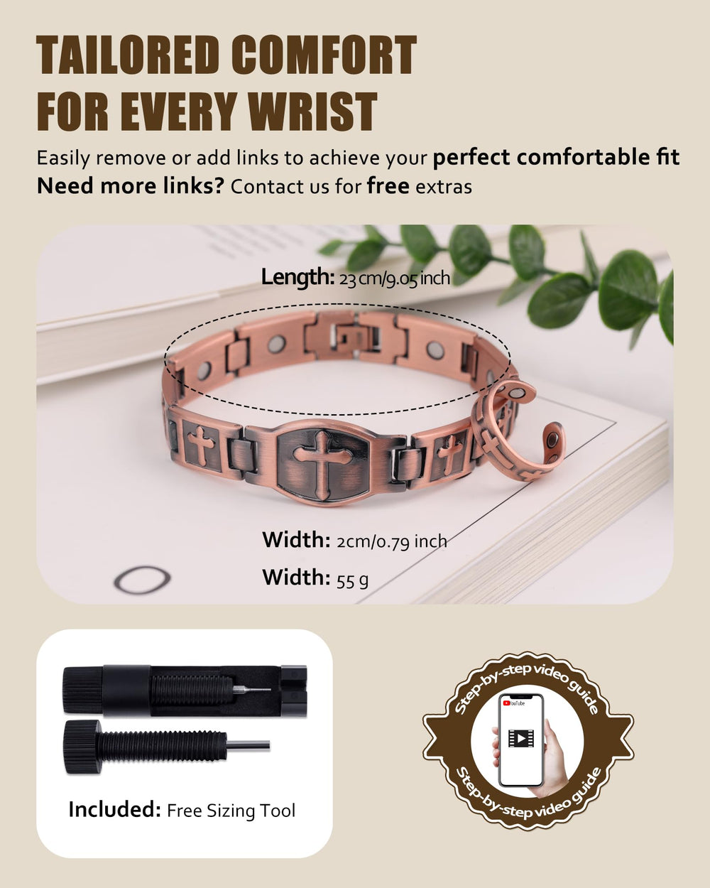 Jecanori Lead- and Nickel-free copper bracelet close-up for irritation-free wear.