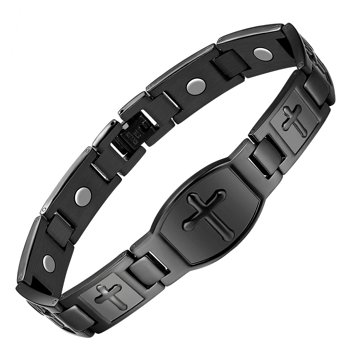 Jecanori magnetic bracelet for men in black, front view for daily stylish wear.